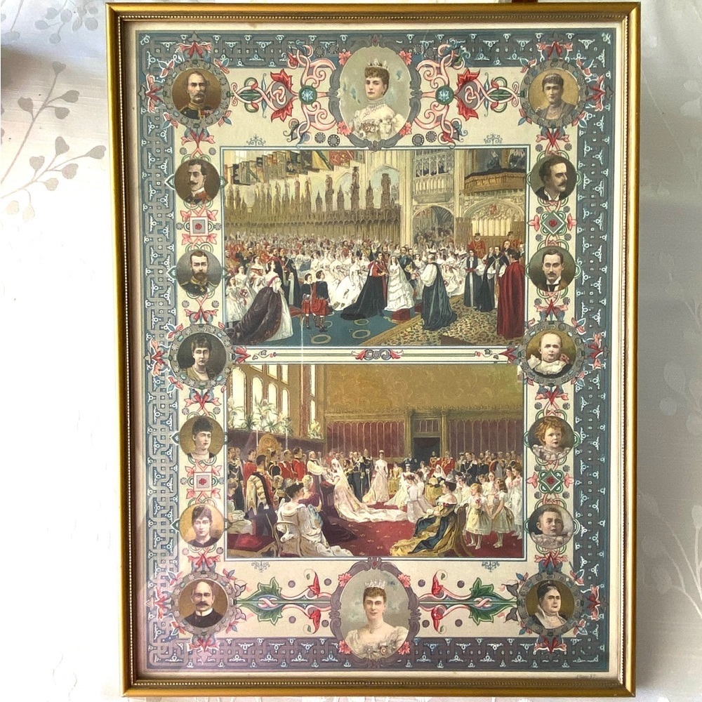 Royal Wedding Print Prince of Wales Duke of York 1883 Windsor Castle Framed Art